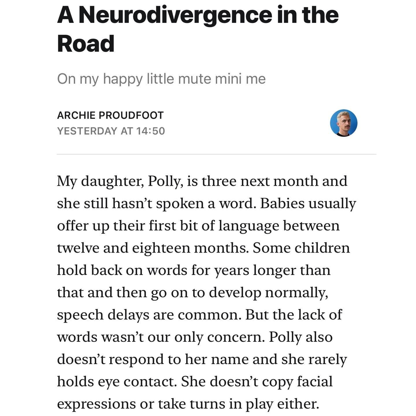 This week&rsquo;s Substack is about the power of early intervention, Instagram reels doing the NHS&rsquo;s job and the strange limbo phase of parenting a child you know is neurodiverse but isn&rsquo;t officially diagnosed yet. Link in bio to the full