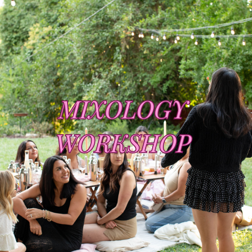 Mommish moms attending outdoor mixology workshop community event