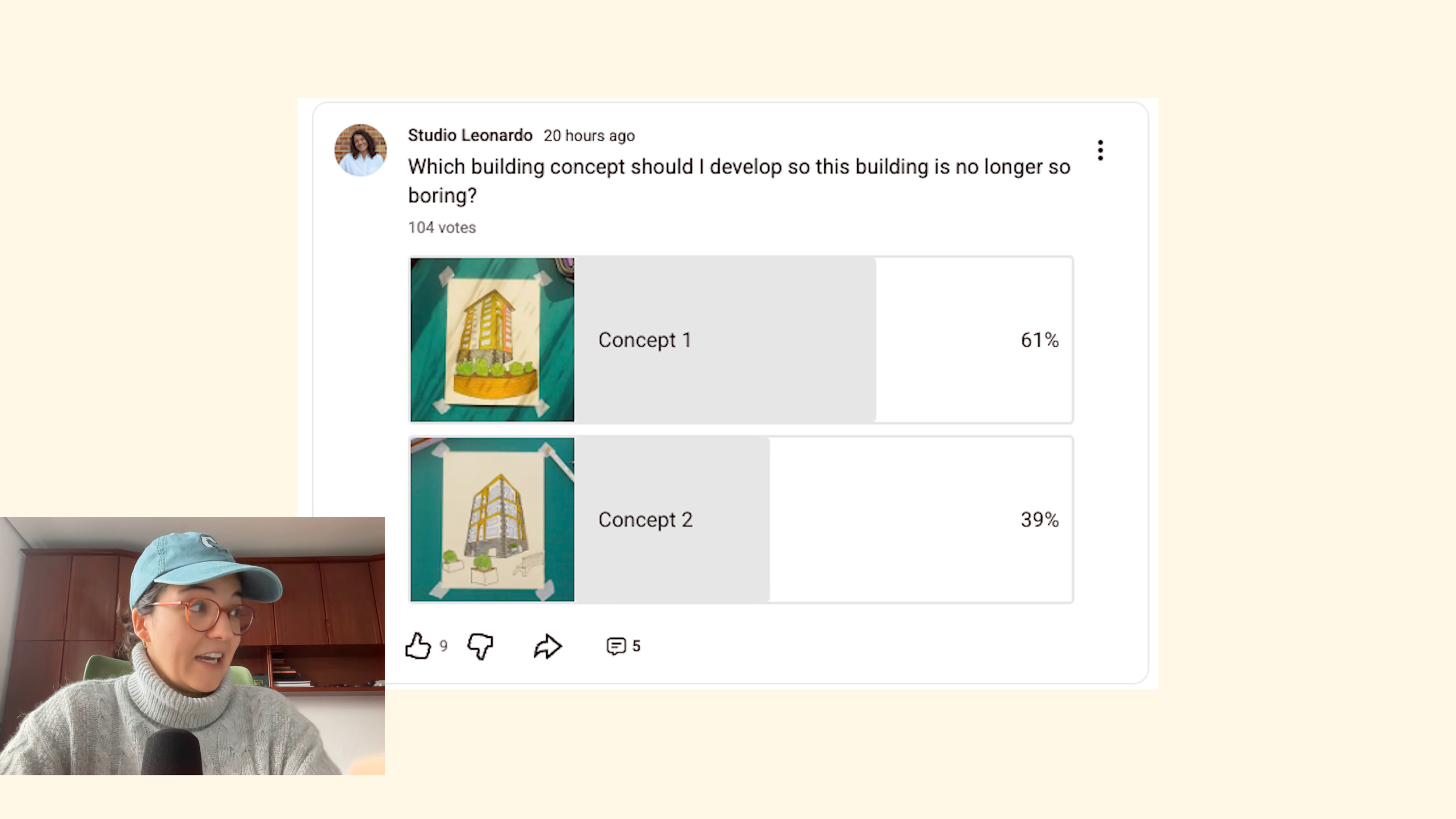 First poll results shared with audience to choose the design we will develop further