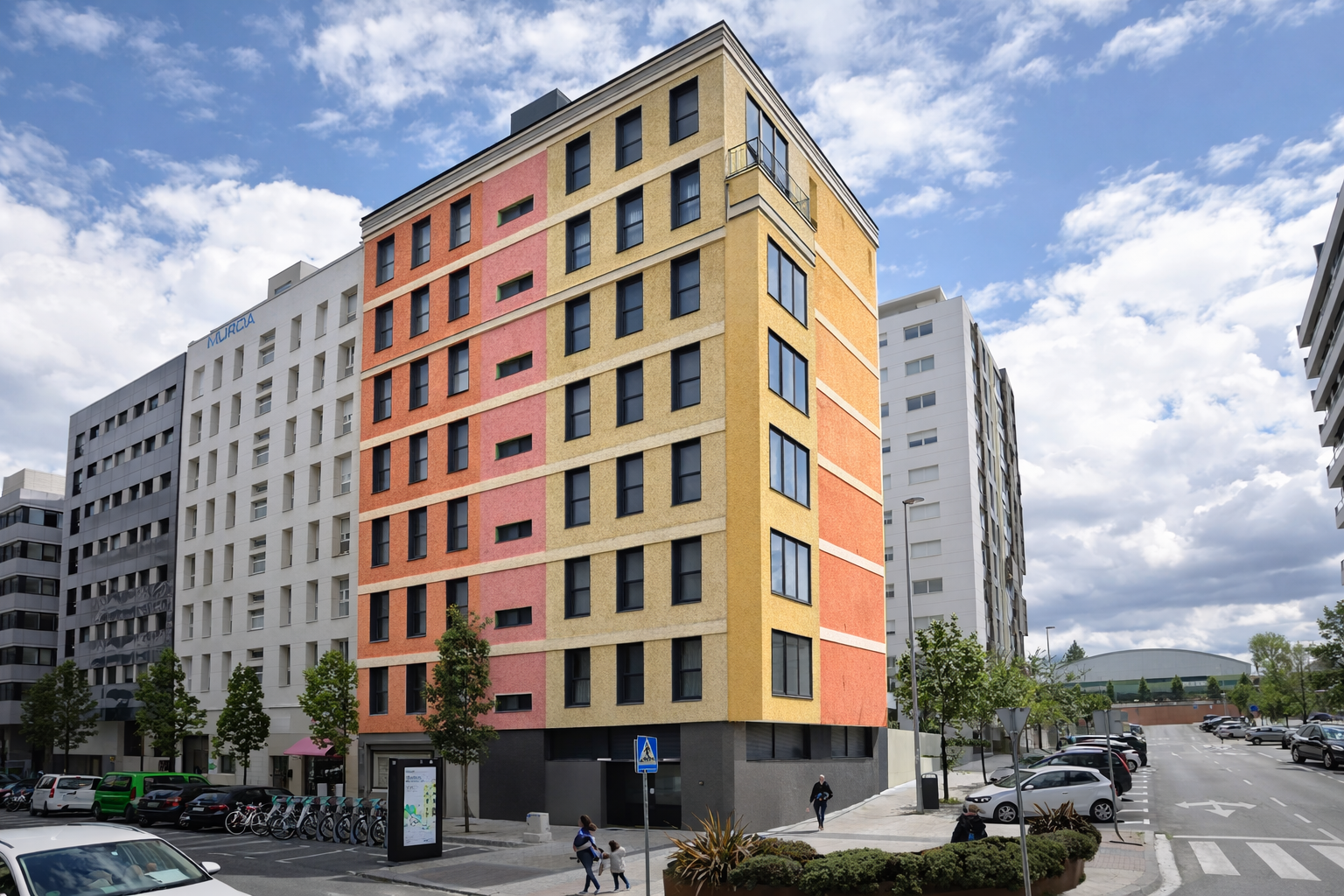 Modern multi-story apartment building with the text 'Coming Soon' overlayed