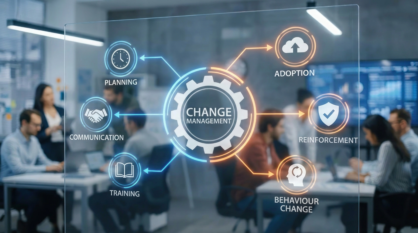 Communication, Training, Adoption, Reinforcement and Behaviour Change, we  makes changes stick.