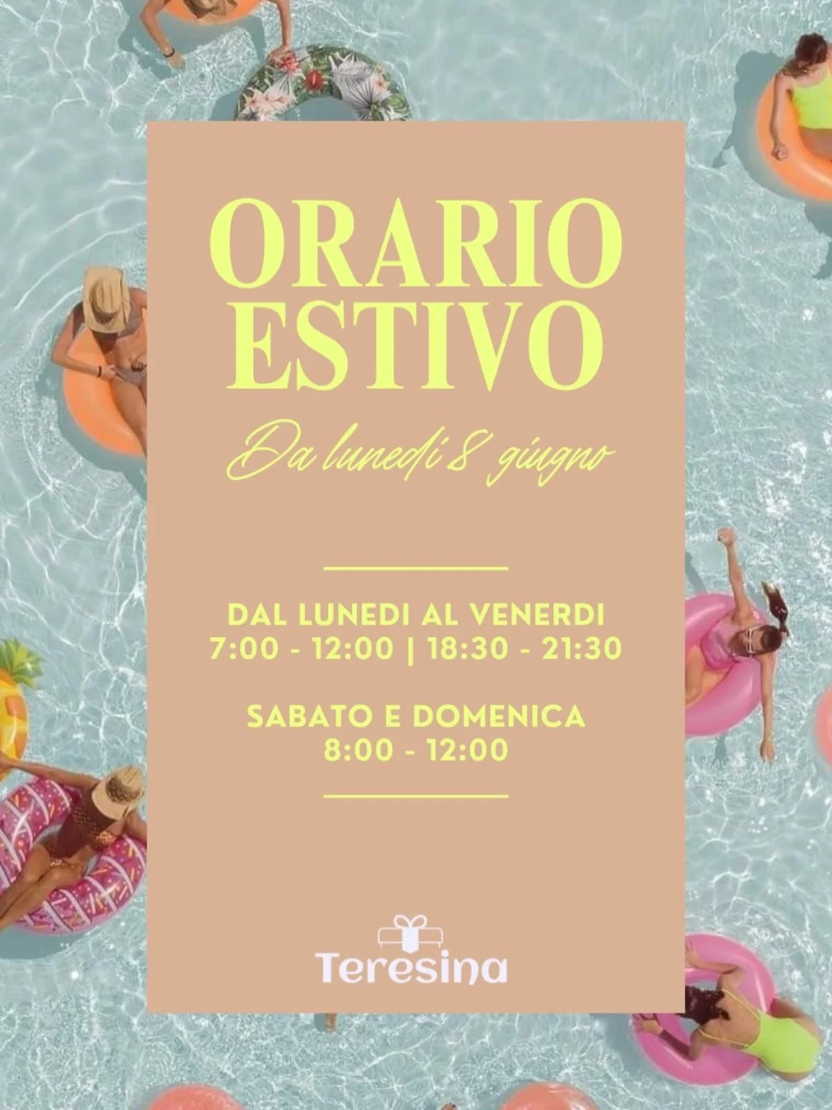 ☀️ NOVIT&Agrave; ESTIVA da Teresina ✨
Da luned&igrave; 8 giugno arrivano i nuovi orari&hellip; e soprattutto l&rsquo;apertura serale! 🌅🍹🍦

Perfetta per concedersi:
✨ un aperitivo in compagnia
✨ un gelato nelle sere d&rsquo;estate
✨ una pausa rilas