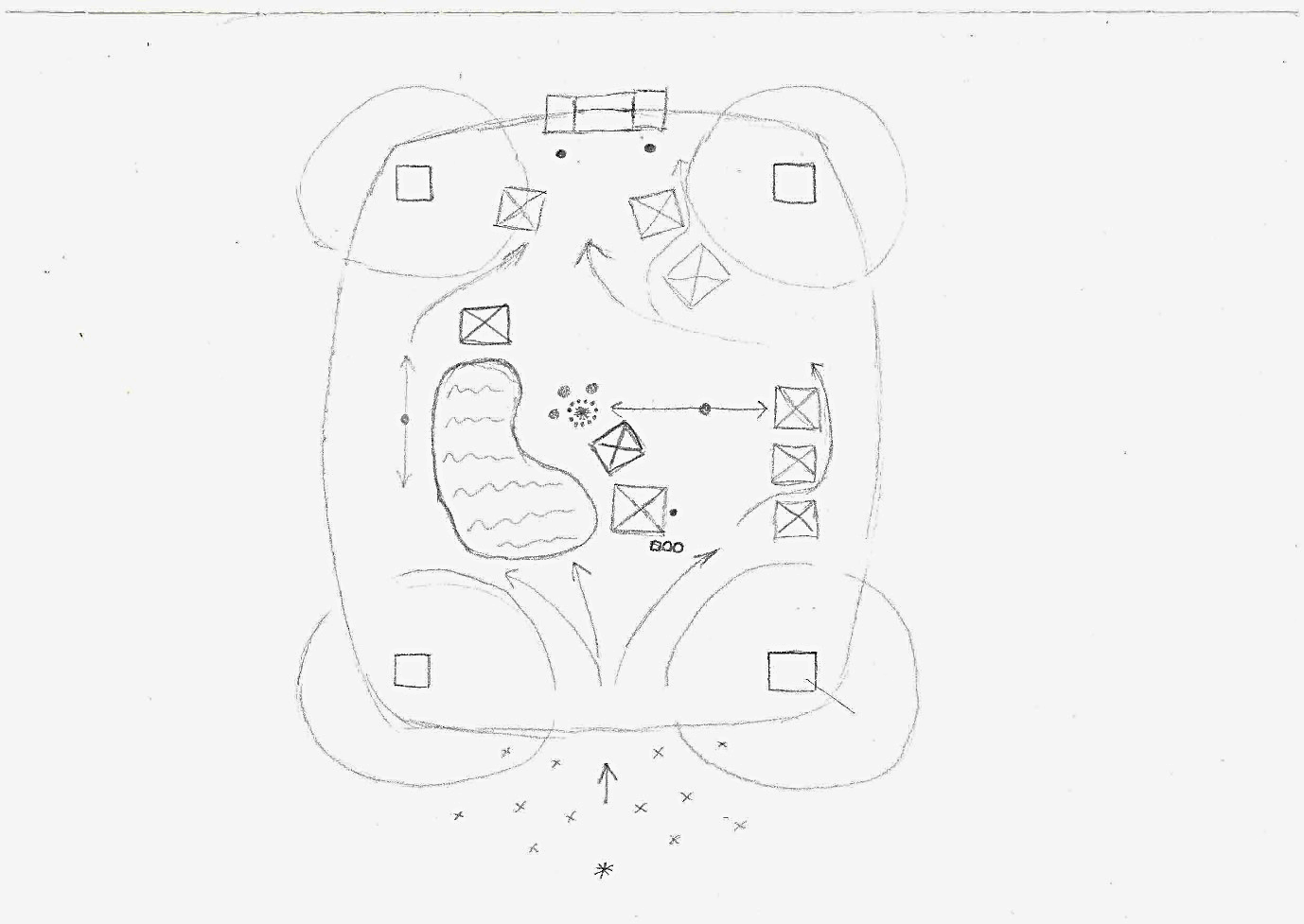 Initial sketch of Enemy Camp level v1