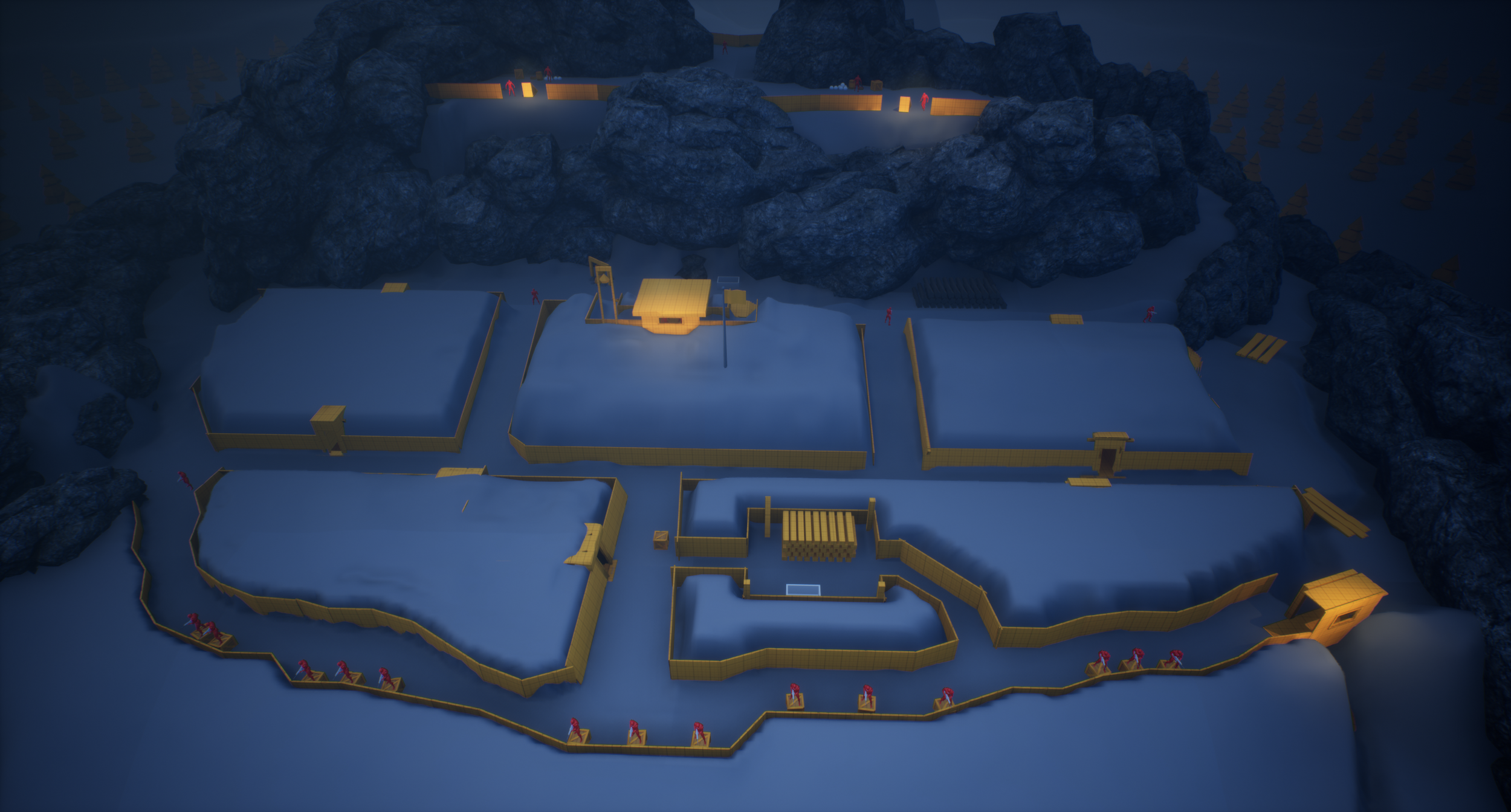 Initial blockout of the No Man’s Land level design.