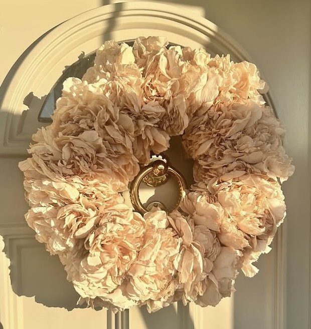 Dried look open peony wreath