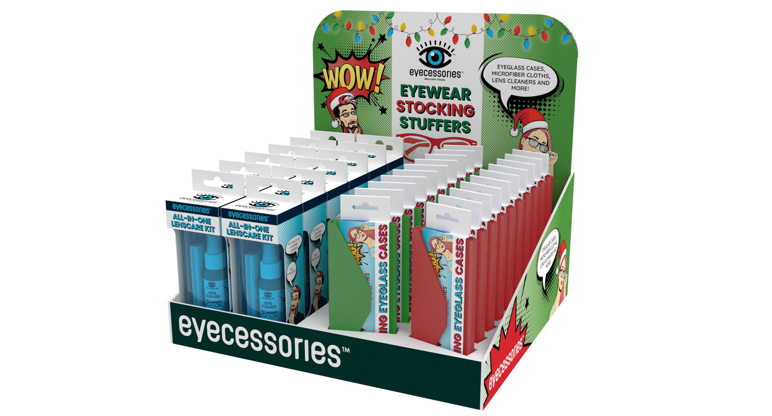 Walmart Canada Eyewear Stocking Stuffer concept. Created to fit on top of the wedge display for convenient merchandising.