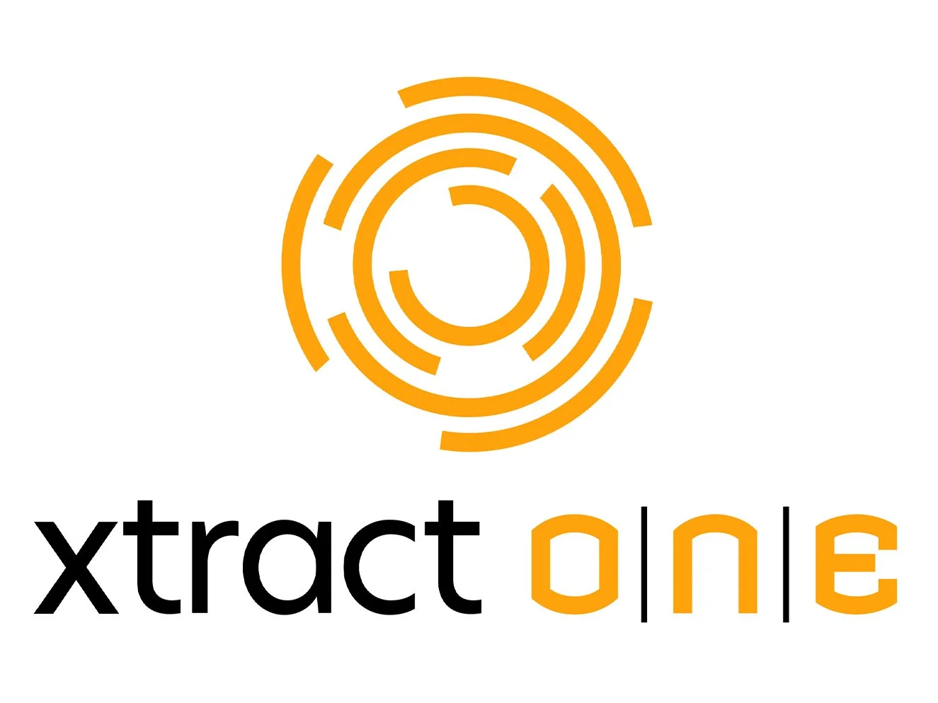 Logo with circular orange maze design above the text 'extract one' with the words 'one' partially upside down and cut off.