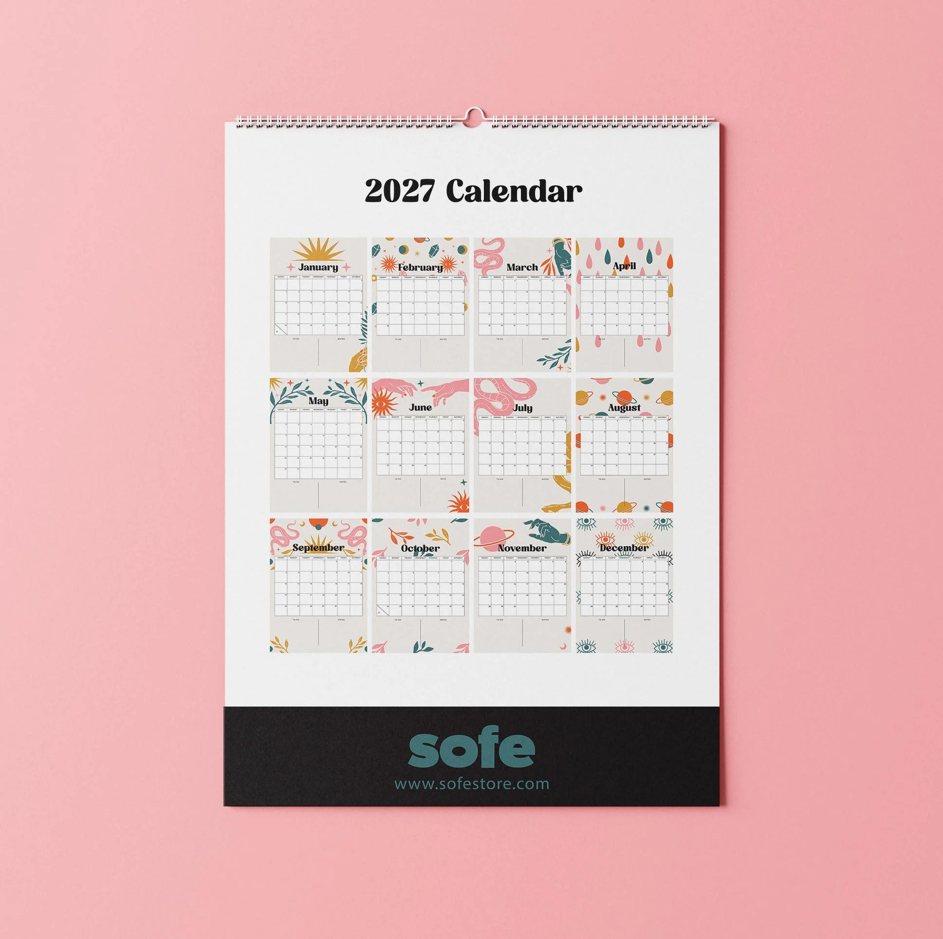 2027 wall calendar with a full year of monthly pages, sofestore, UK