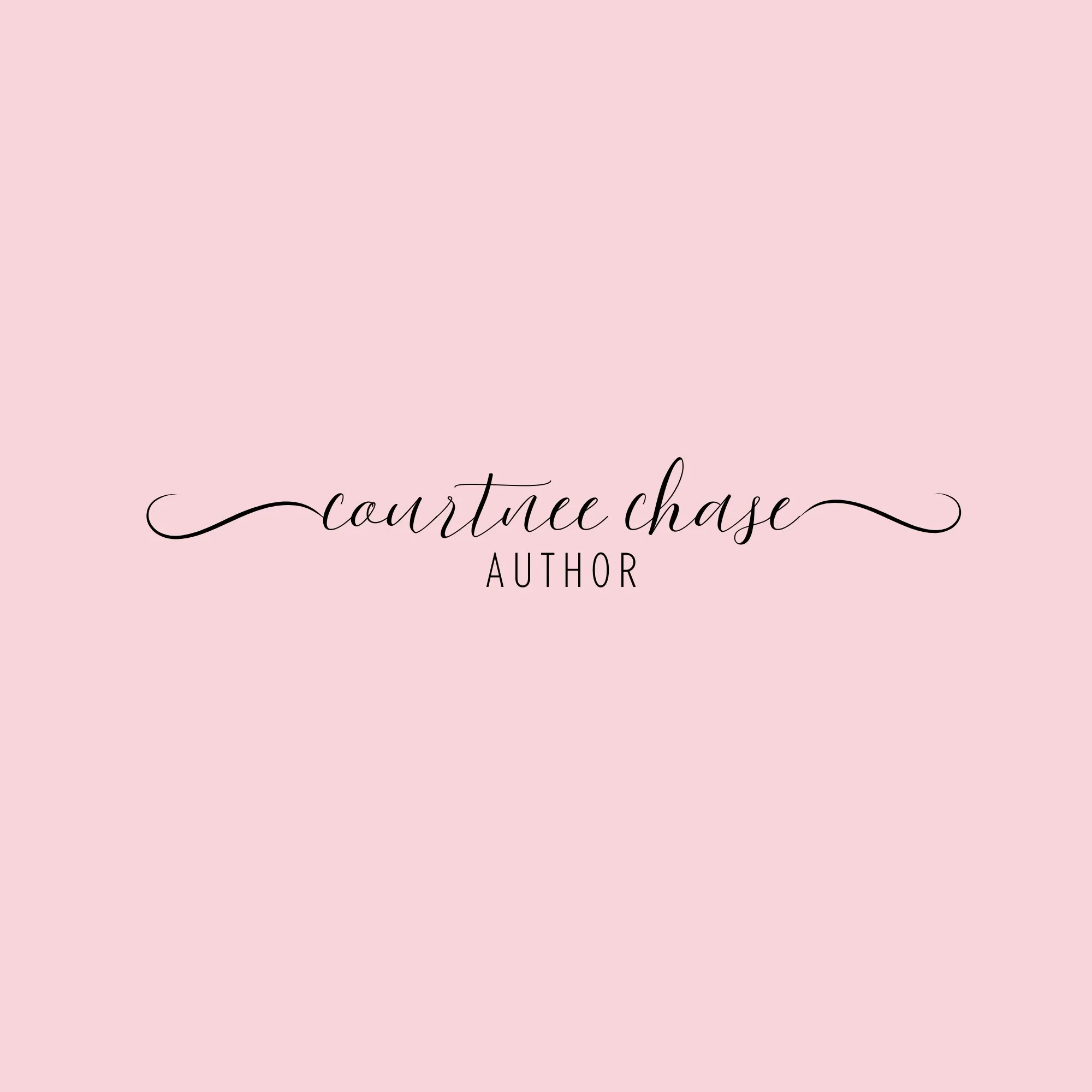 Pink background with black cursive text that reads 'Courtnee Chase' and smaller uppercase text below that reads 'Author'.