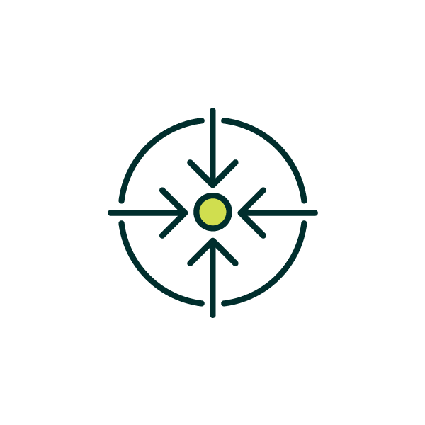 Target icon with four arrows pointing inward towards a circle in the center.