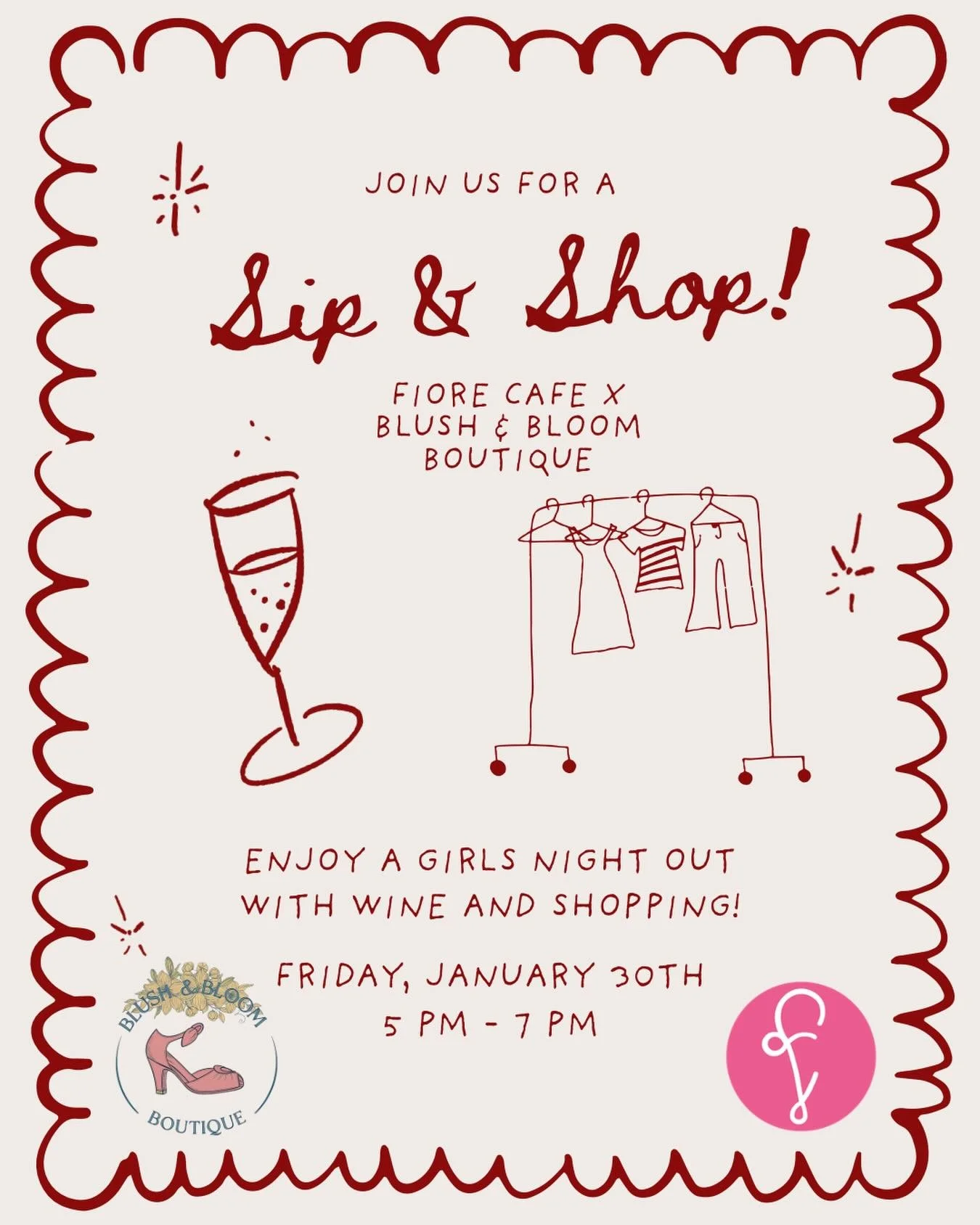 We&rsquo;re so excited to partner with a fellow woman-owned small business for a night of wine and retail therapy. Join us Friday, January 30th from 5&ndash;7pm! @blush_bloomboutique 

Blush &amp; Bloom is all about helping women feel confident in wh