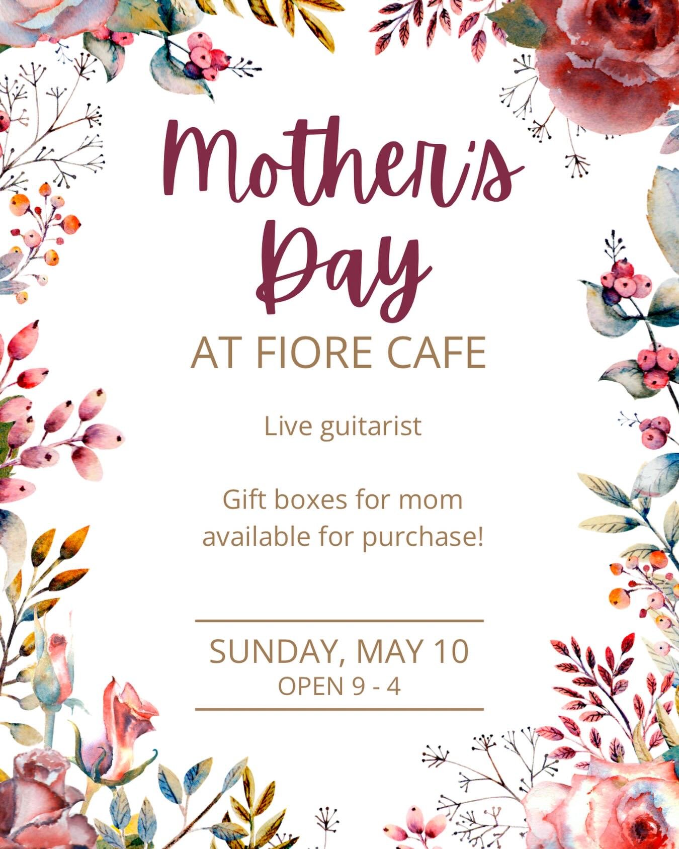 Mother&rsquo;s Day is this Sunday and we&rsquo;d love to share it with you 🌸 

Fiore will be open 9&ndash;4 to spend some time with the people you love. We&rsquo;ll also have gift boxes available for mom if you want to send her home with something s