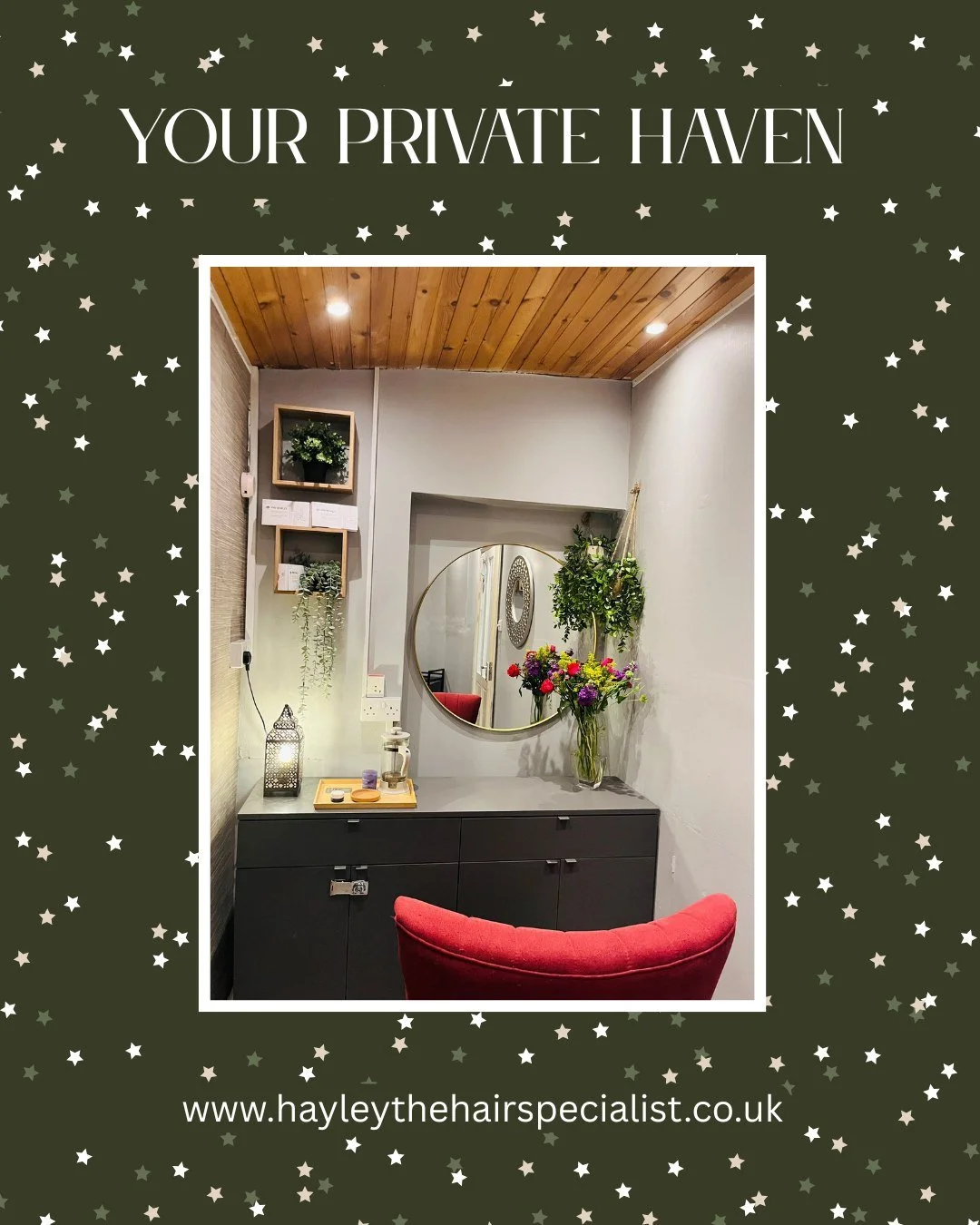 At Xenos Haven, every detail is designed with your comfort in mind.
Our private room offers a peaceful, one-to-one setting.  Perfect for clients experiencing hair loss or anyone who simply prefers a little more privacy during their luxury hair extens