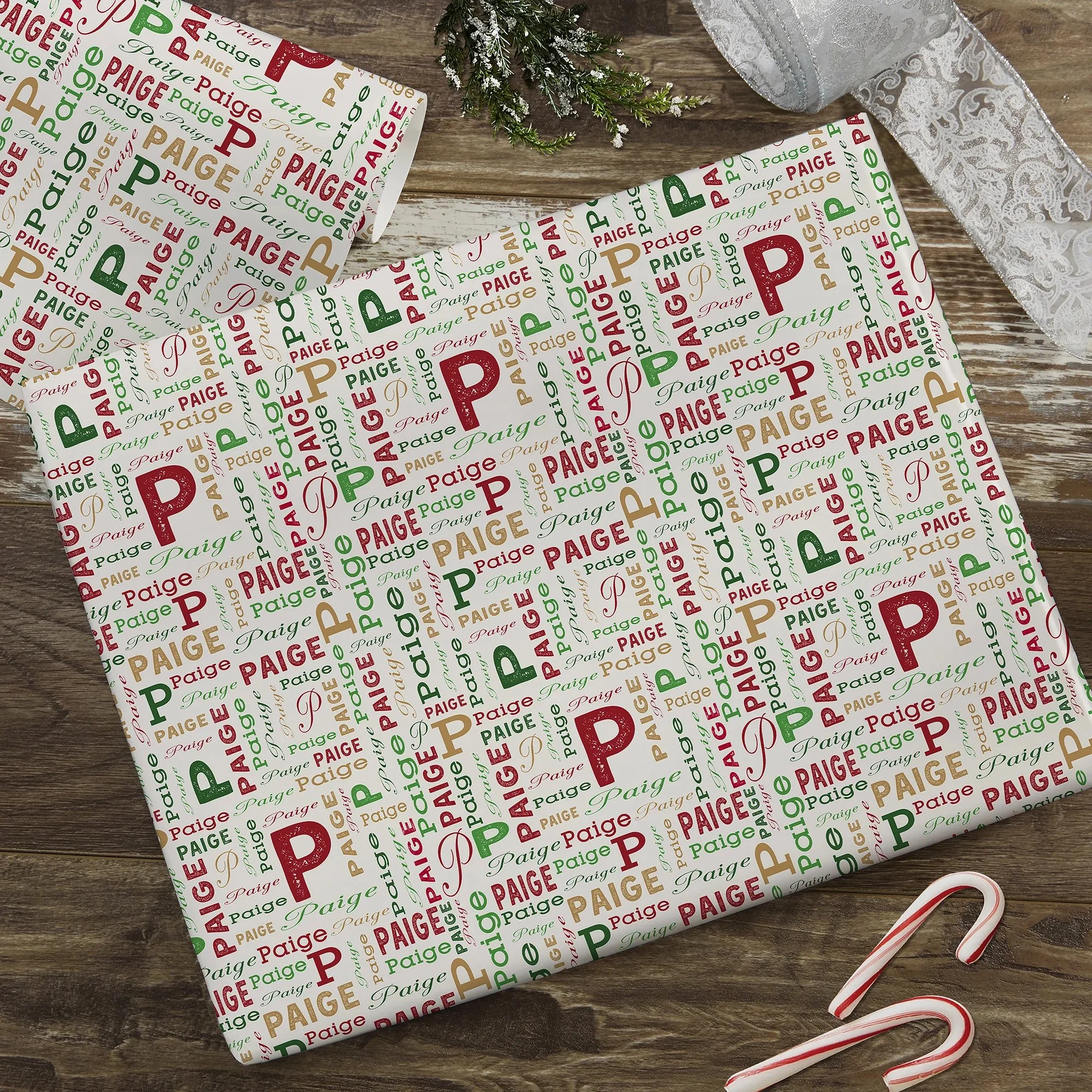 Christmas Repeating Name Personalized Wrapping Paper