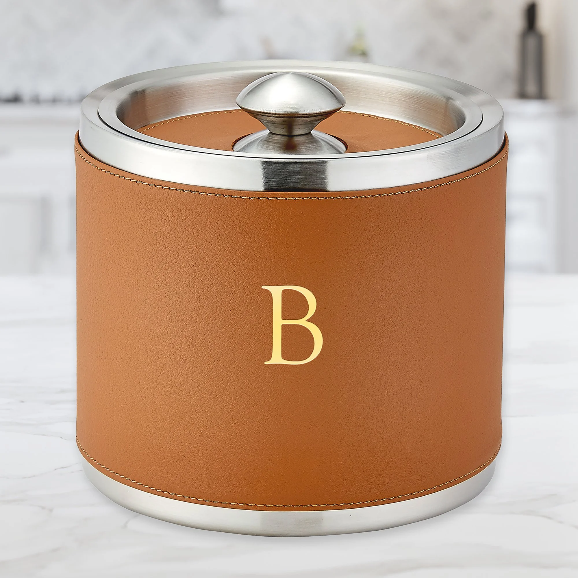 Personalized Leather Wrapped Ice Bucket