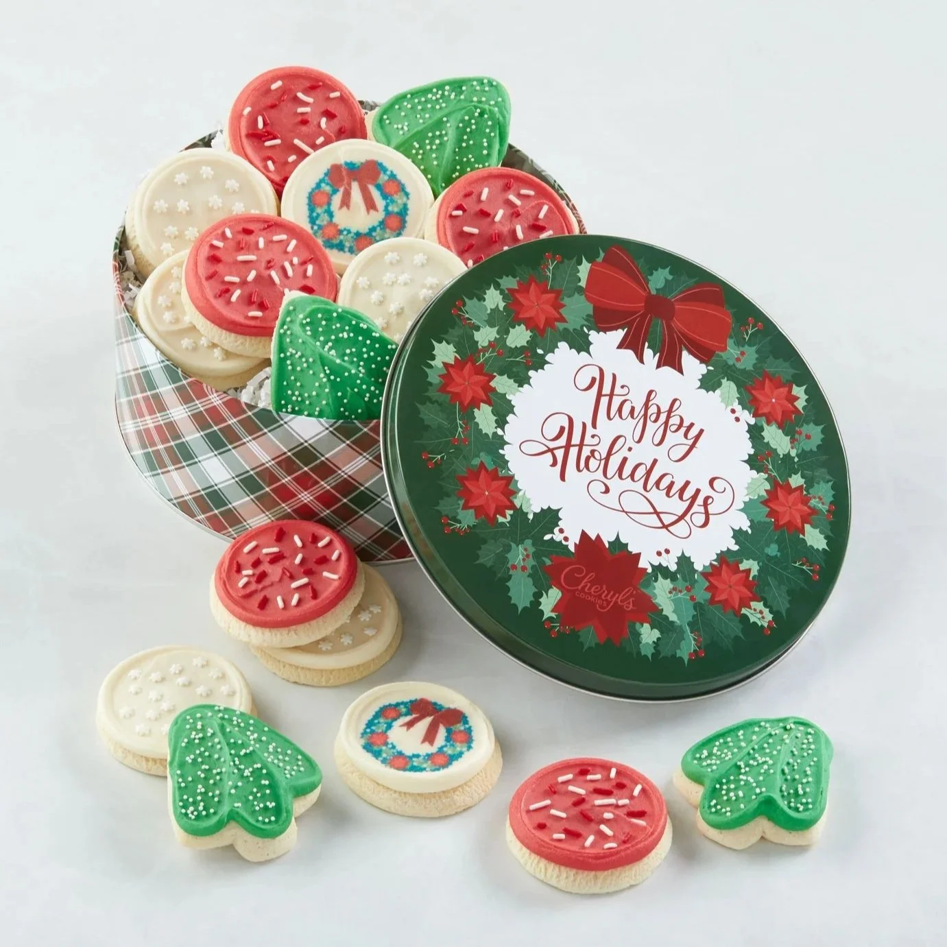 Traditional Happy Holidays Gift Tin - Buttercream-Frosted Sugar Cookies