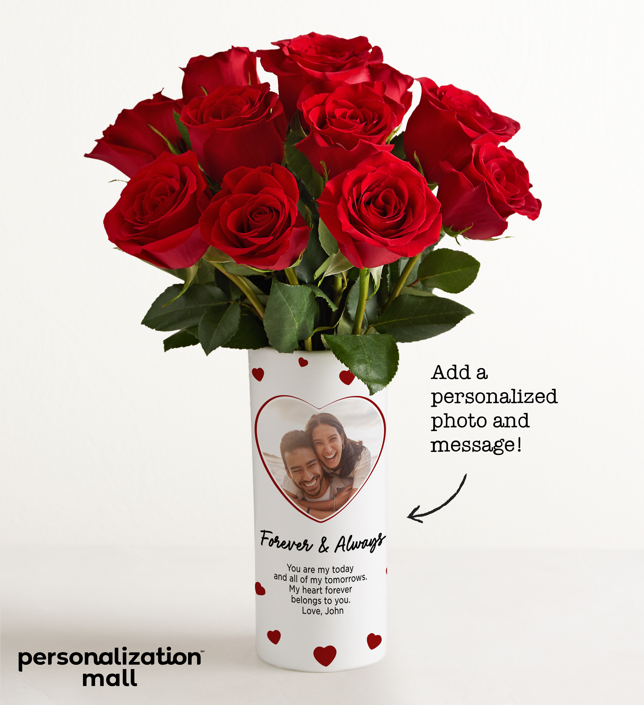 You & Me Bouquet with Personalized Photo Vase