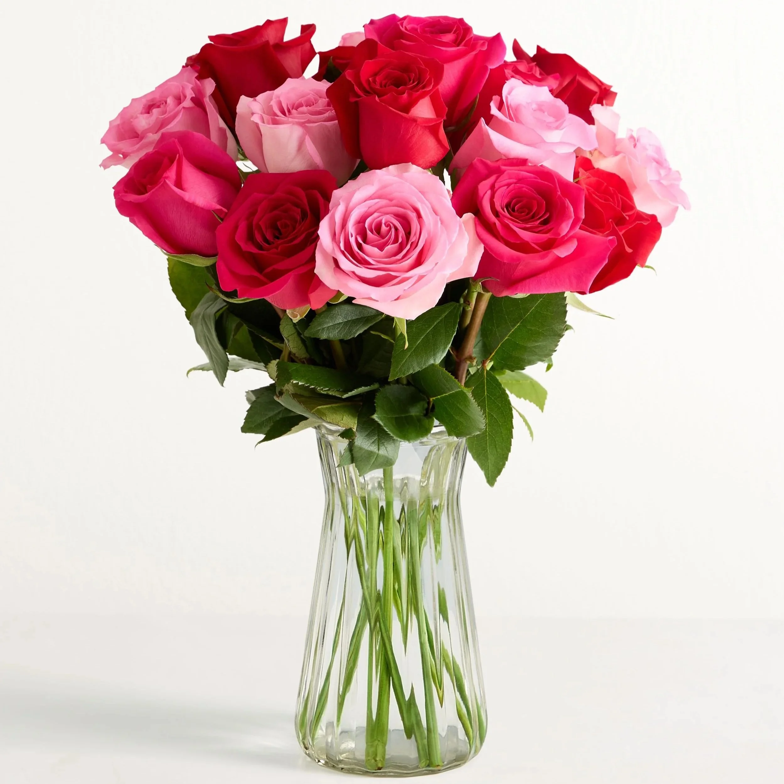 18 Stem Enchanted Rose Medley (Clear Glass Vase)