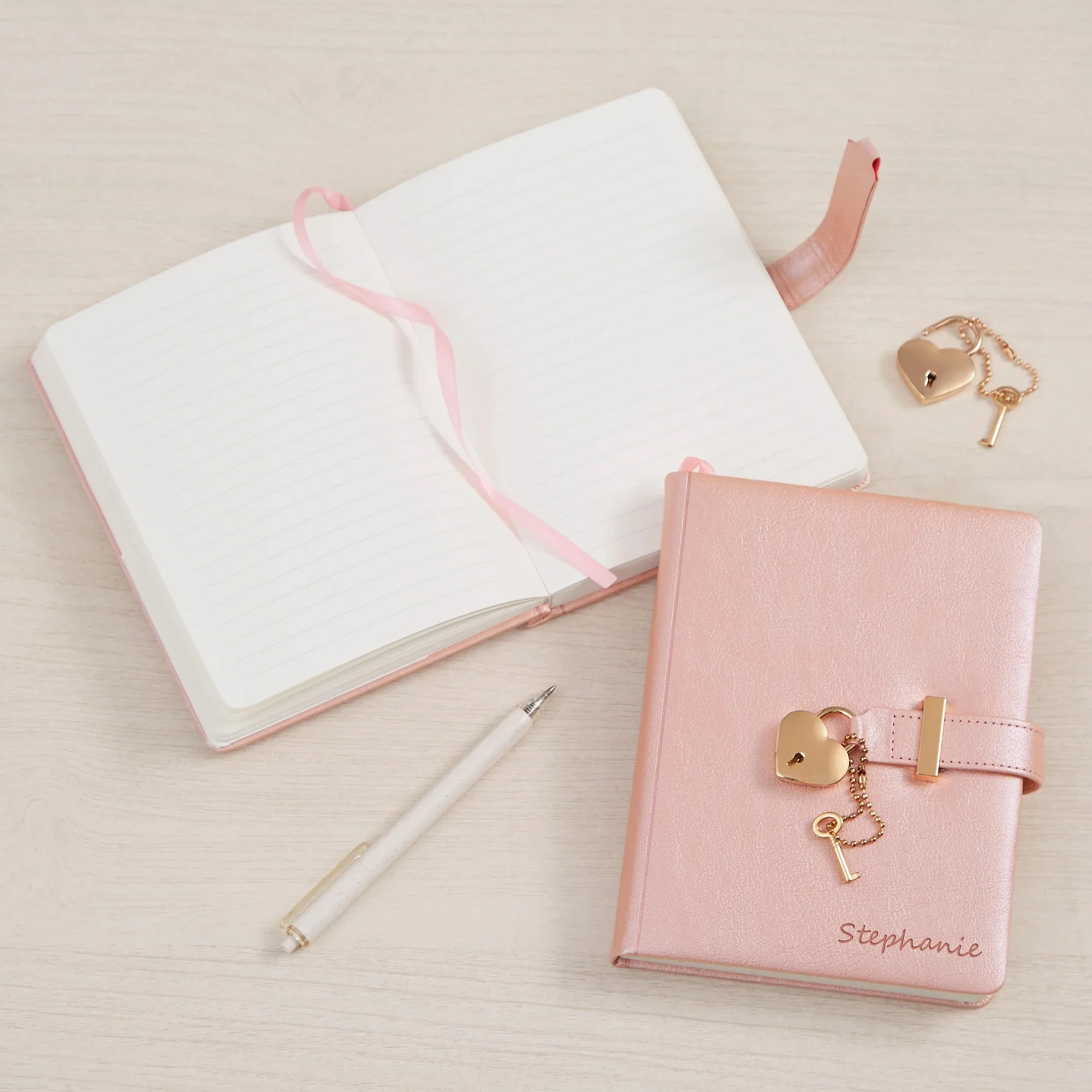 Pink Heart Lock & Key Personalized Writing Journal
