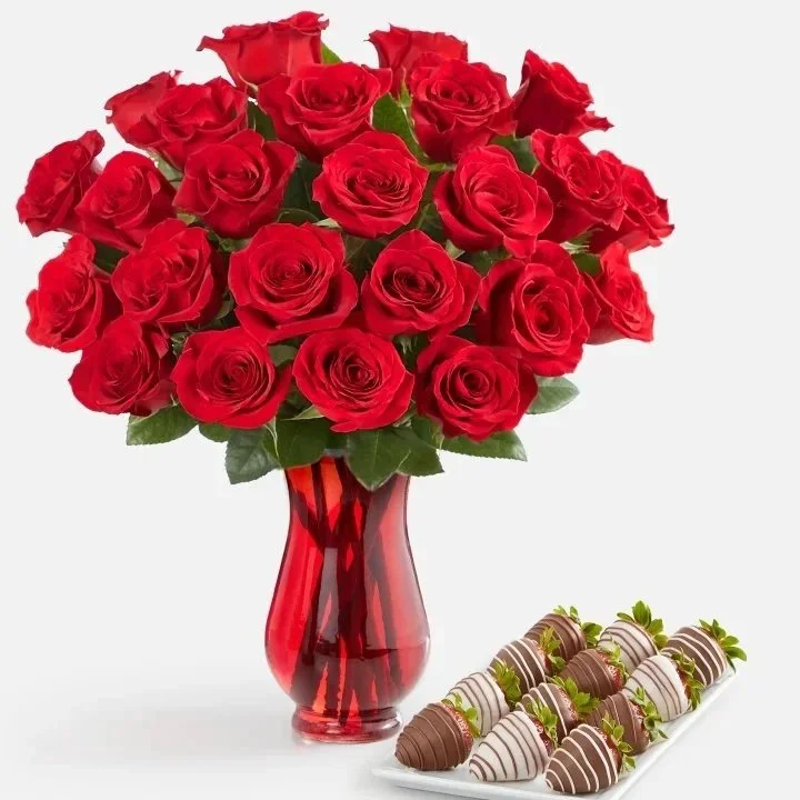 Red Roses & Drizzled Strawberries