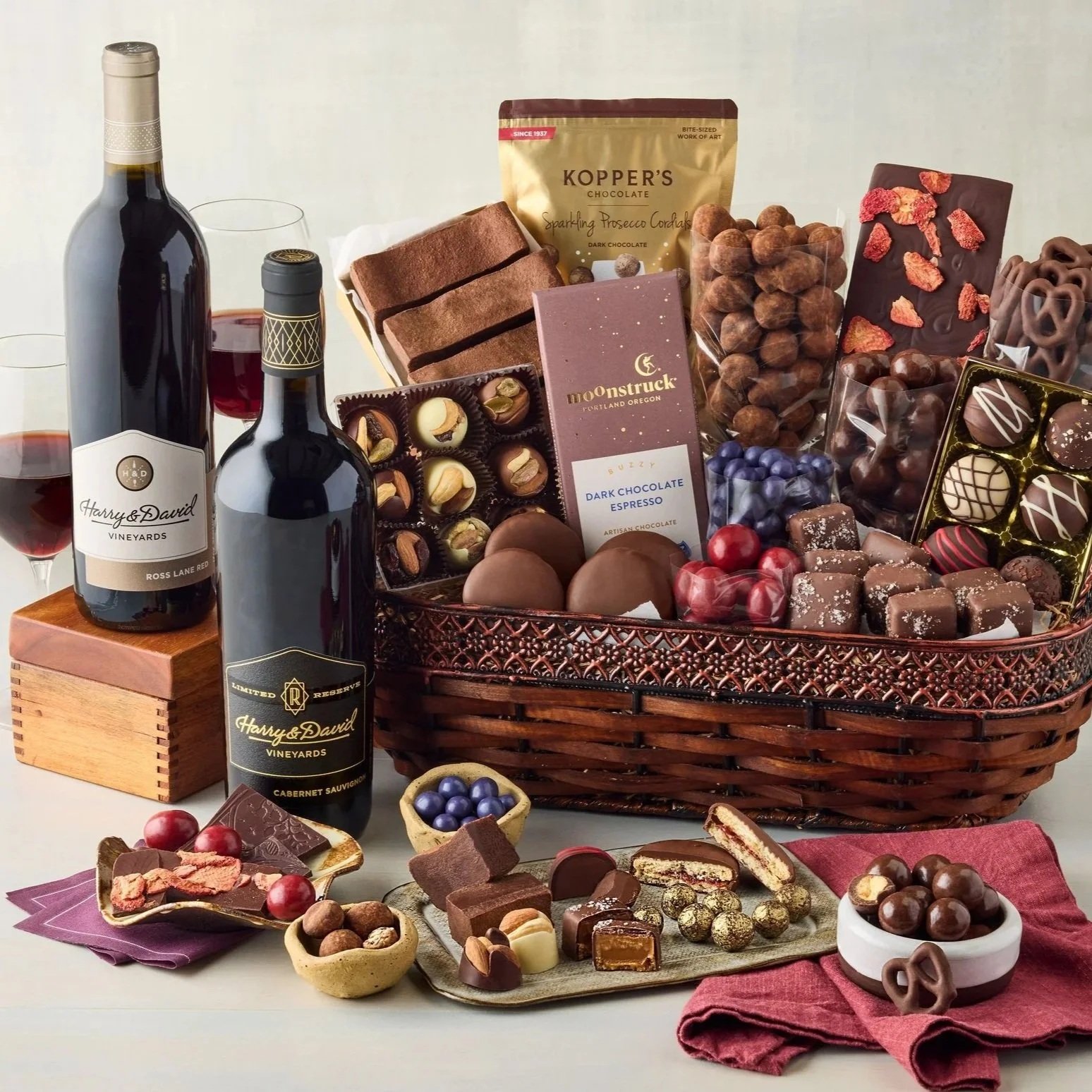 Chocolate Obsession Gift Basket with Wine