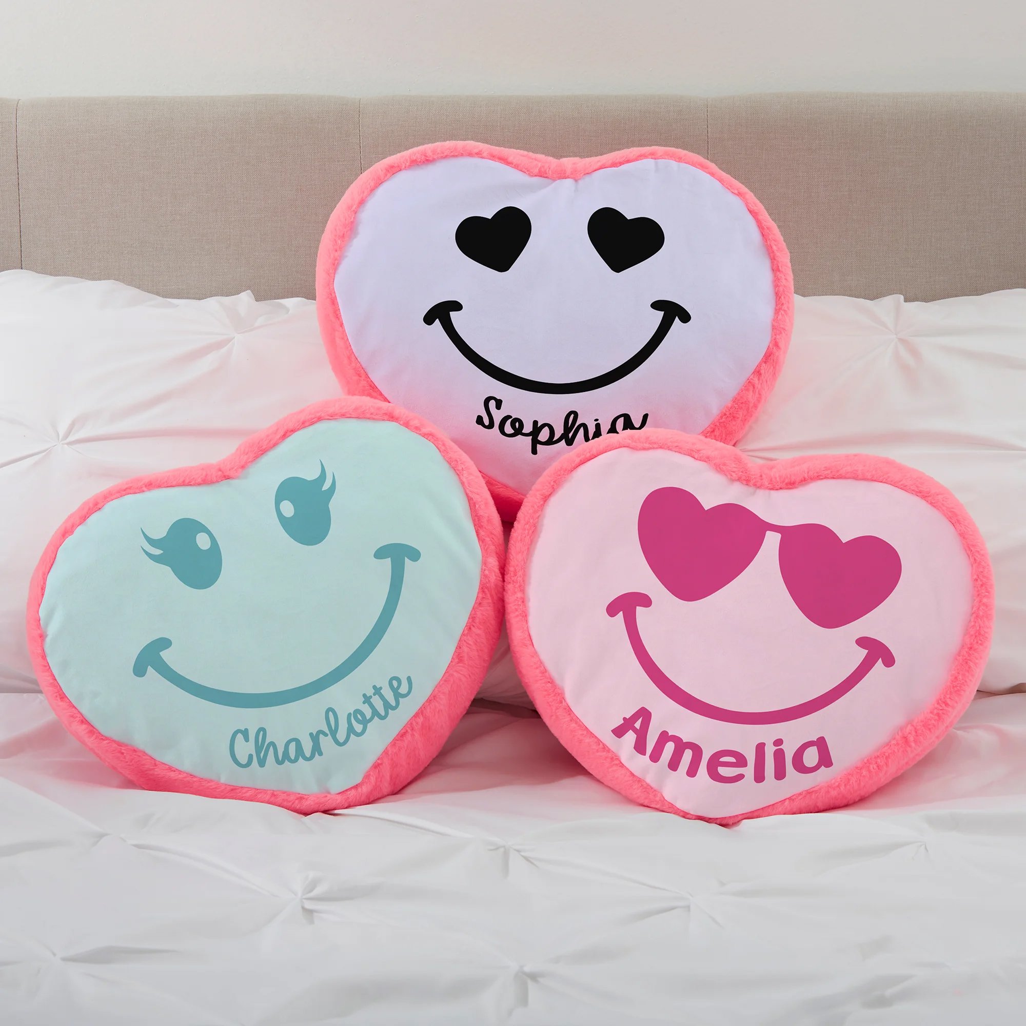 Smiling Heart Personalized Pink Heart Throw Pillow