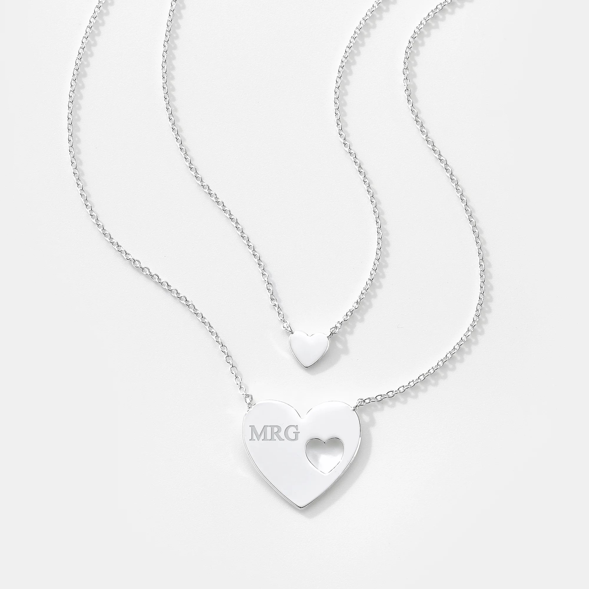 Engraved Big & Little Heart Necklace Set