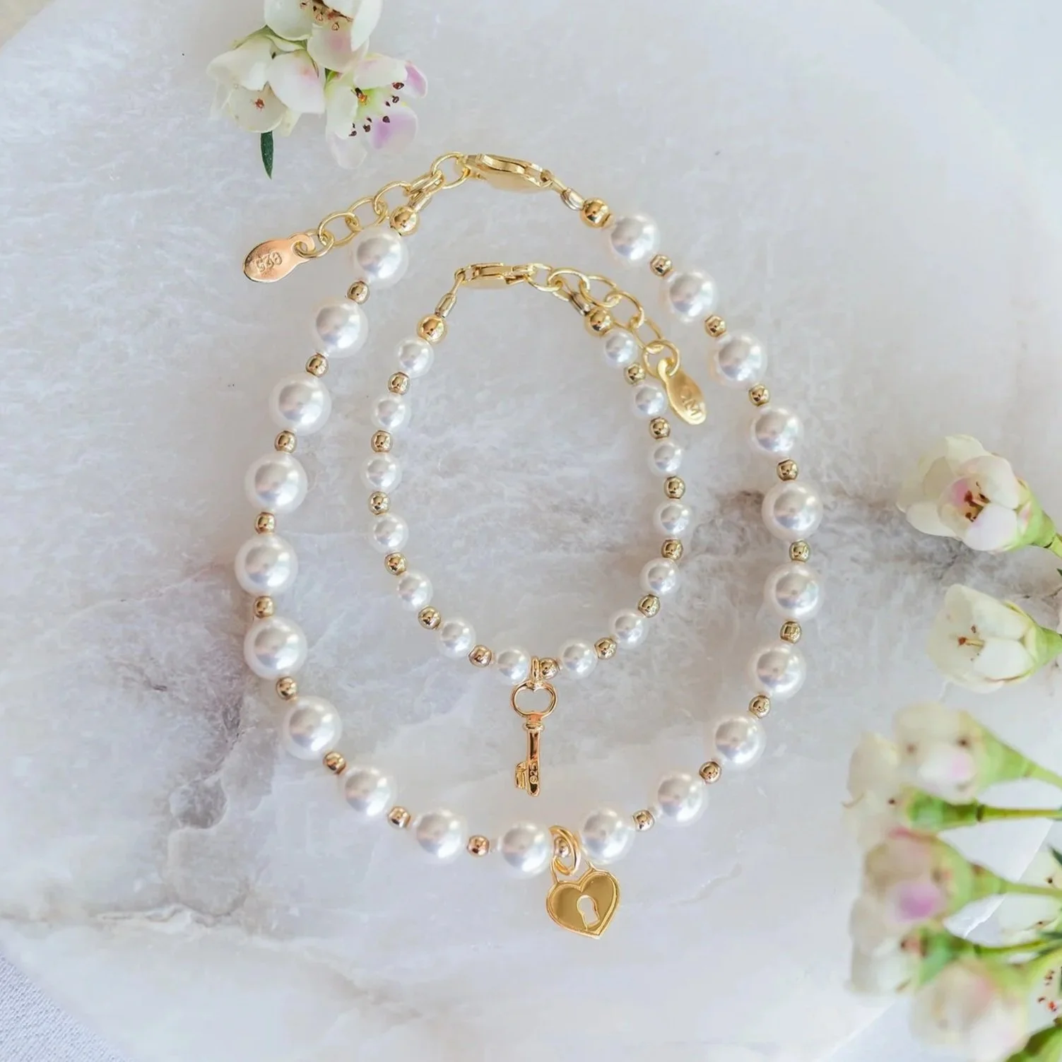 Mom & Me 14K Gold/Sterling Beaded Bracelet Set of 2