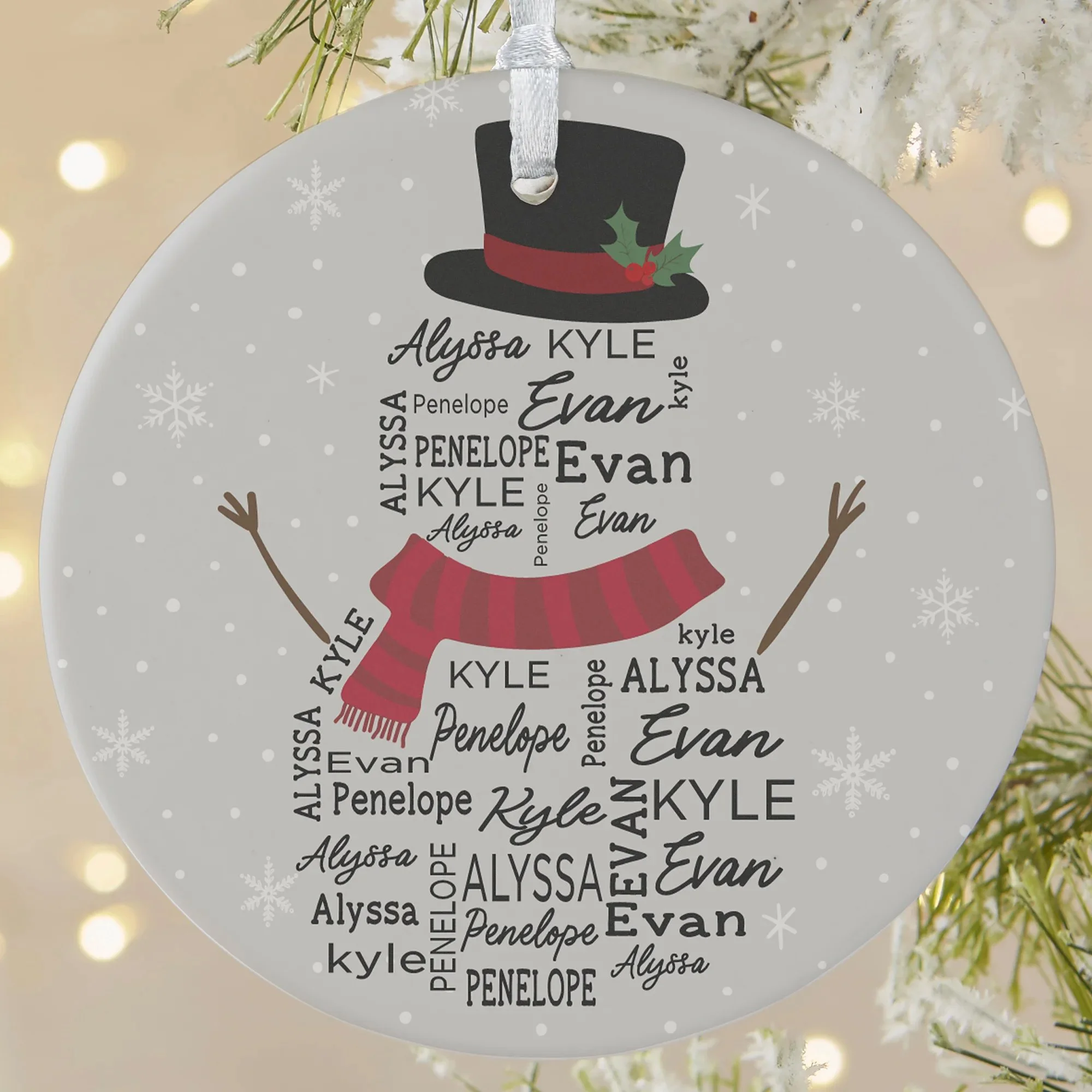 Snowman Repeating Name Personalized Ornament