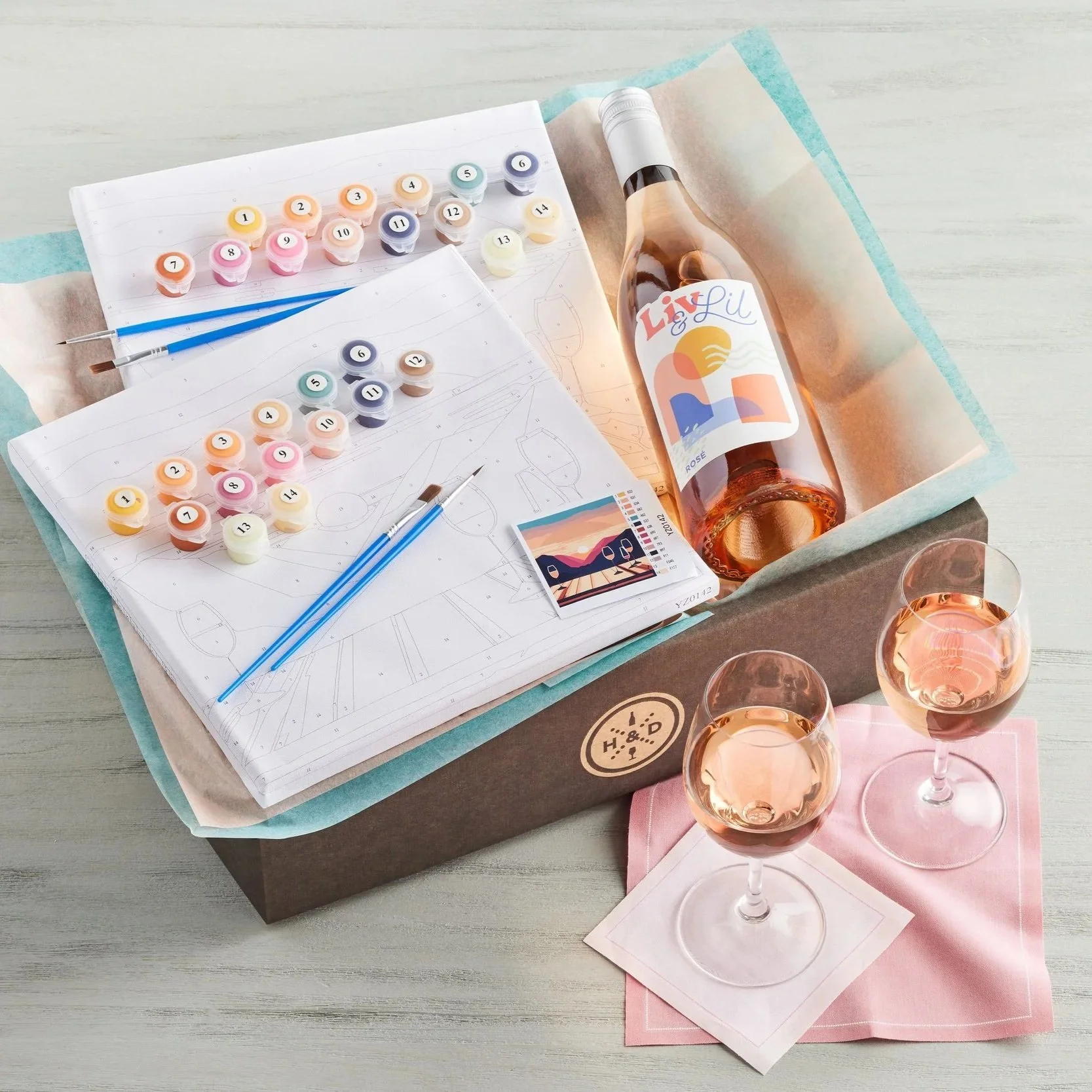 DIY Painting Set with Rosé Wine - 2 Sunset Canvases