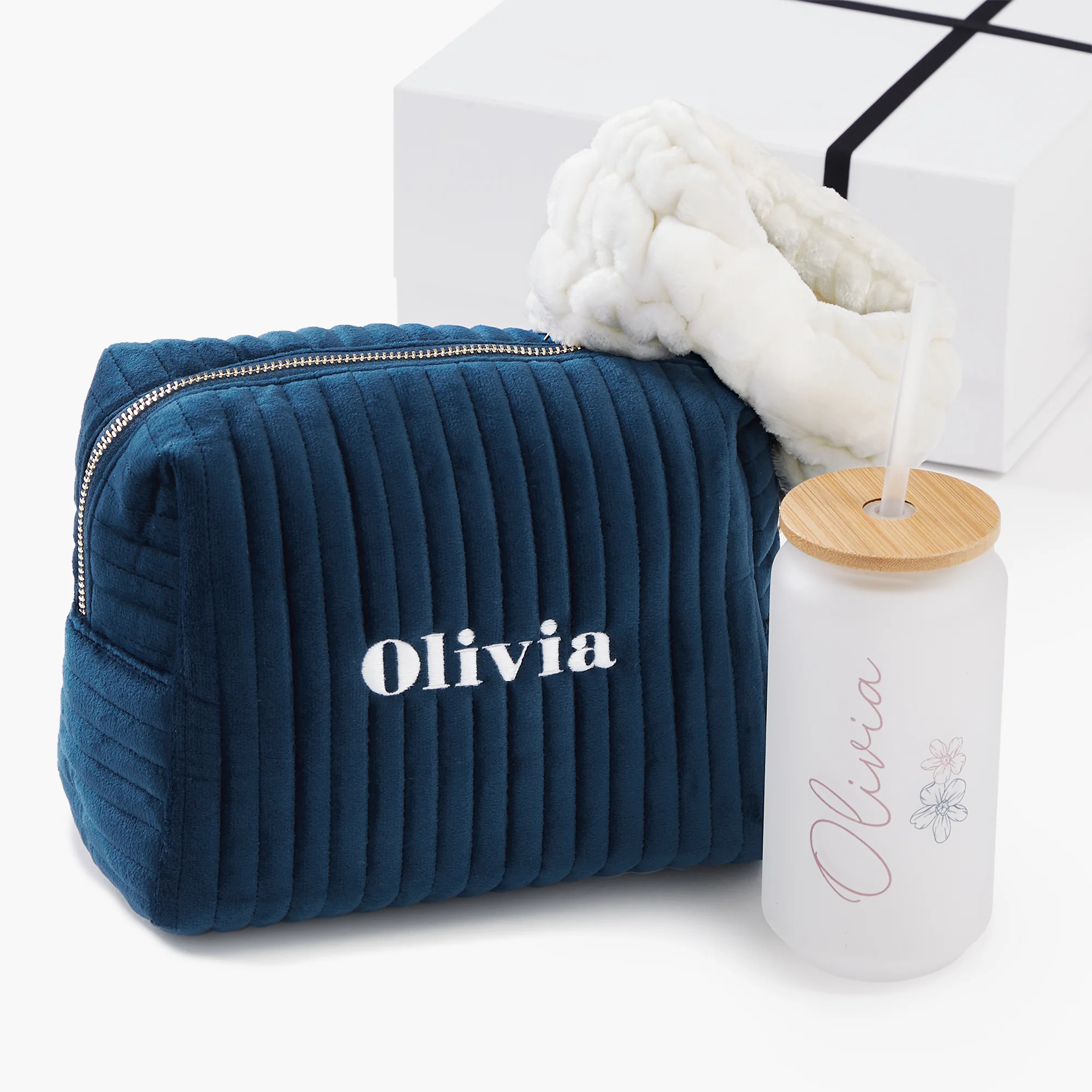Personalized Navy Makeup Bag Gift Set For Her
