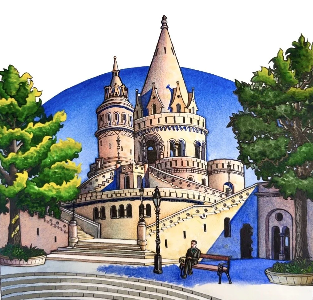 An Architectural Rendering of Fisherman's Bastion from Budapest, Hungary