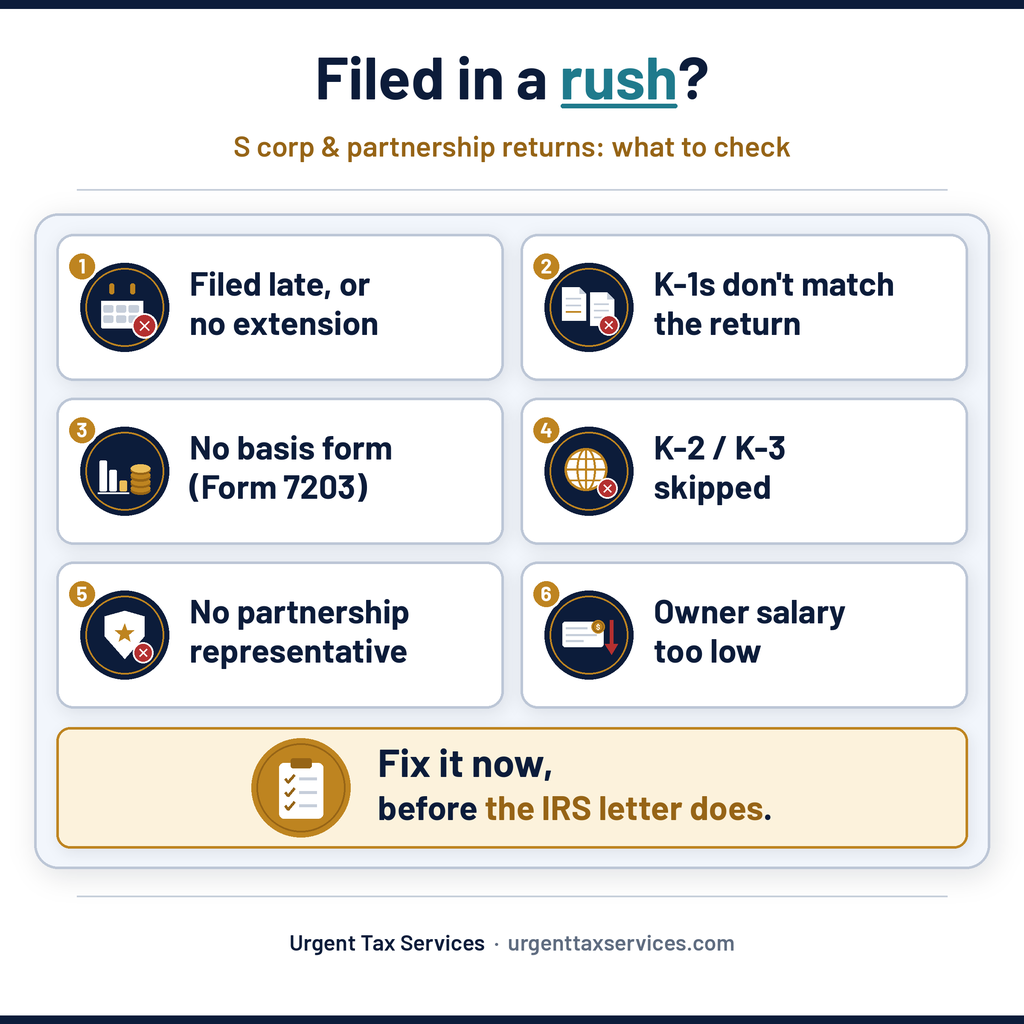 S corp and partnership return errors