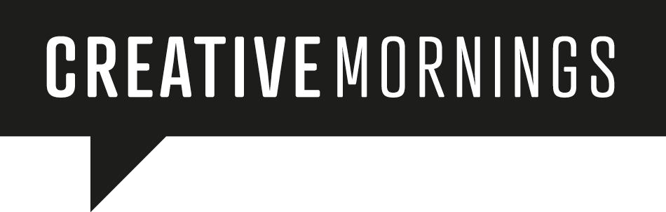 Black background with white text saying "Creative Mornings"
