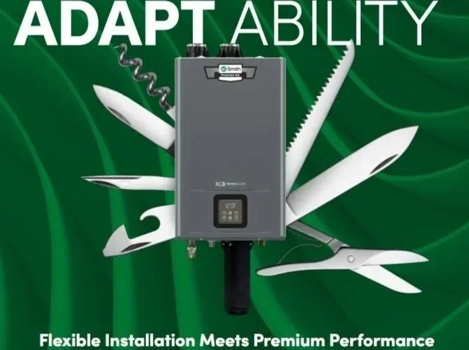 A. O. Smith’s ADAPT Premium Condensing Gas Tankless Water Heater with X3® Scale Prevention Technology and Integrated Recirculation Pump