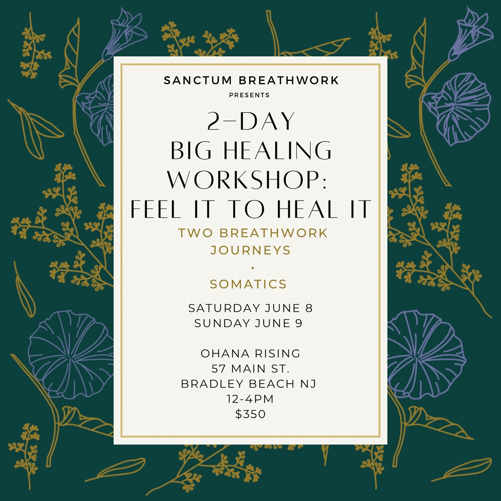 ✨Big Healing✨

Sanctum Breathwork Big Healing Wokrshop: FEEL IT TO HEAL IT! This two-day journey is meticulously crafted to guide you through profound healing processes, utilizing an array of powerful modalities such as Breathwork, journaling, channe