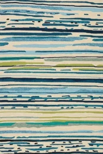 Abstract pattern of horizontal blue, green, and beige lines on a textured surface.