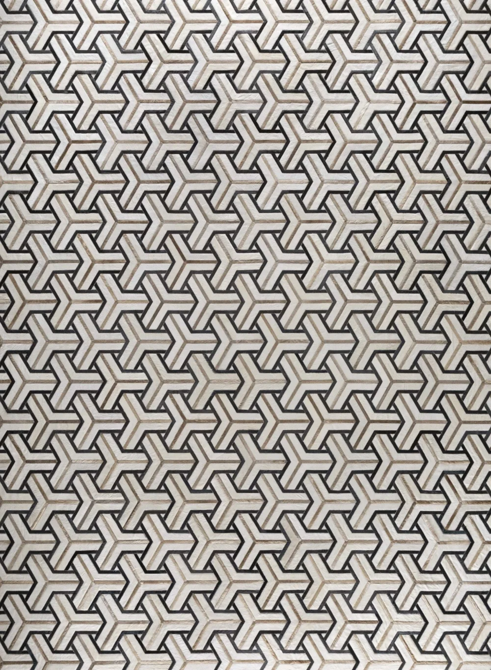 Pattern of interconnected hexagons with a 3D optical illusion effect in black, white, and gray tones.