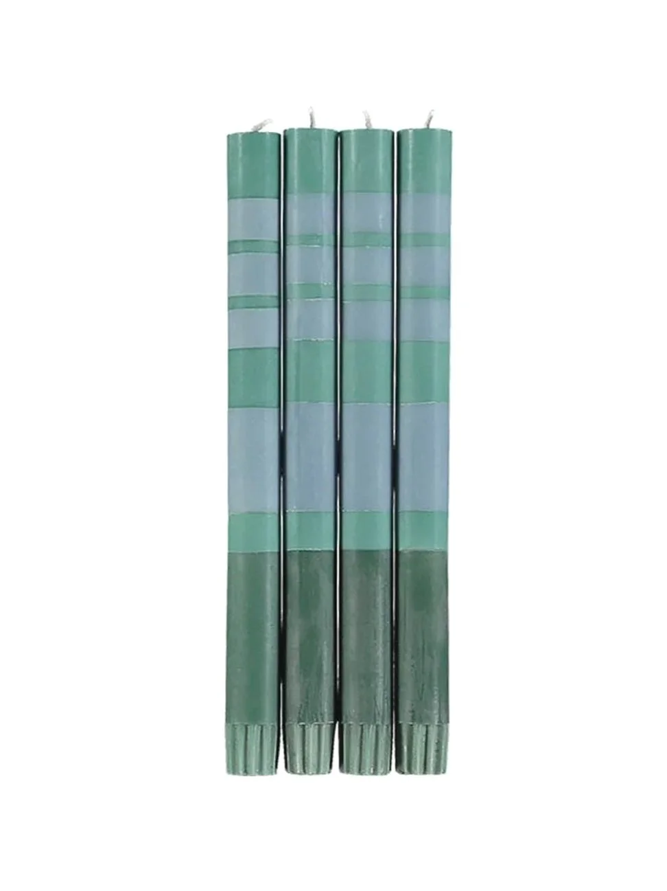 Abstract Striped Beryl Green, Bokhara, and Moonstone Eco Dinner Candle - Set Of 4