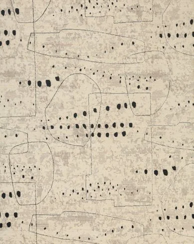 Image of a white rug with black dots and lines.