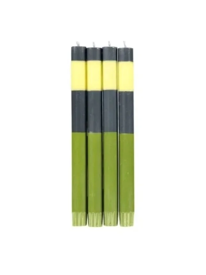Abstract Striped Beryl Olive-Indigo-Jasmine Eco Candles - Set Of 4
