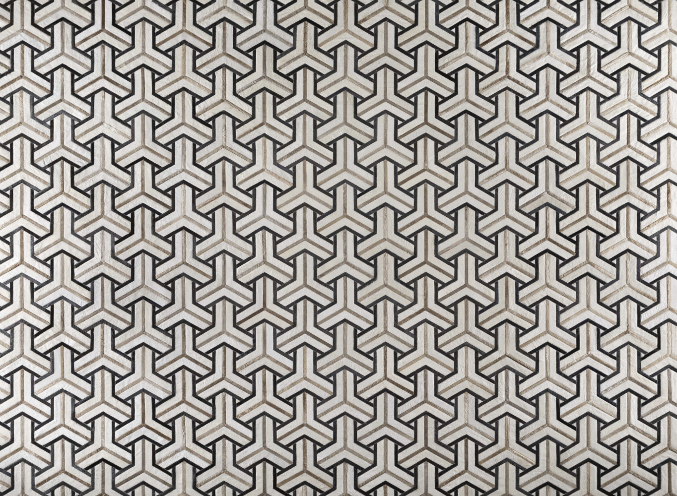 A geometric pattern with a repeating 3D cube design in beige, black, and white colors.