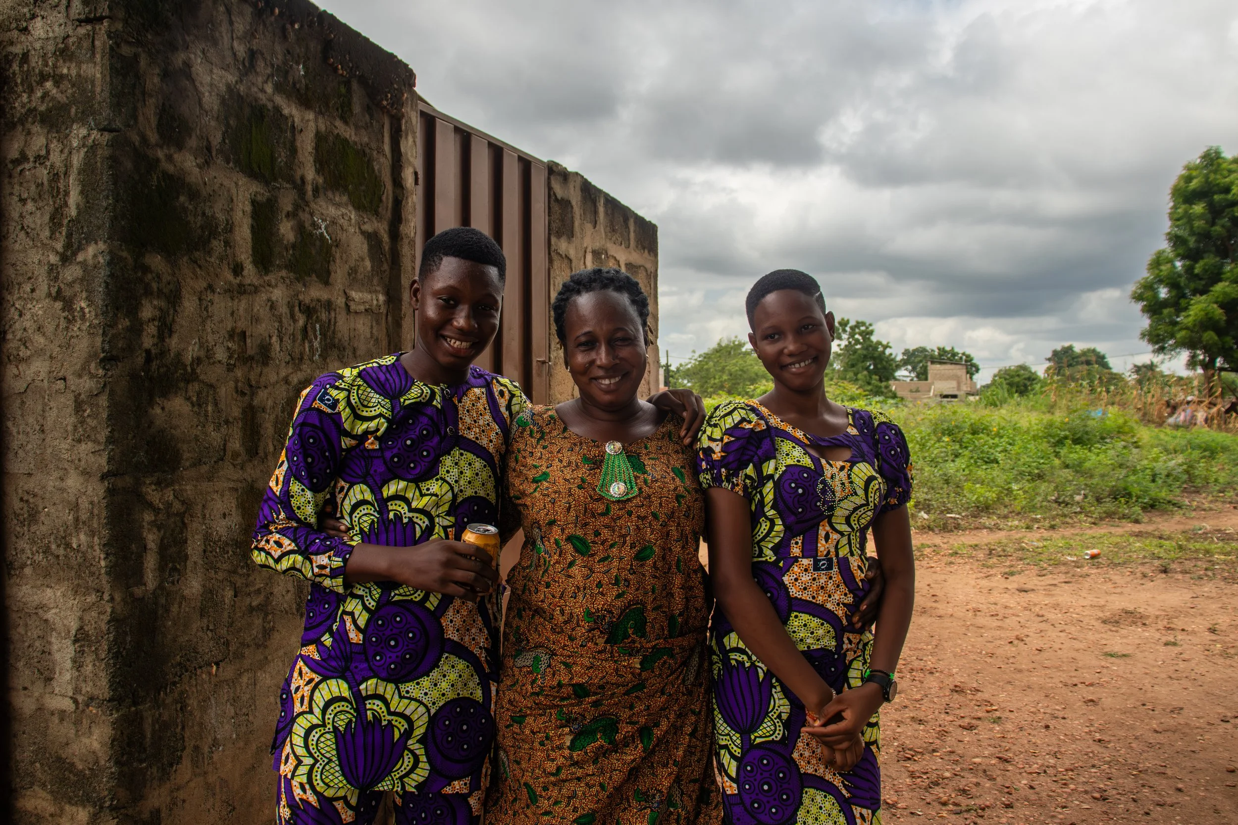 Kodégnon Mahougnon Claude Radovane aka Rado one of Kantos and Christiane twins (left), Christiane (middle) and Kodégnon Mahoussé Claudette Naîma aka Naima and twin to Rado (right), August 2024. 