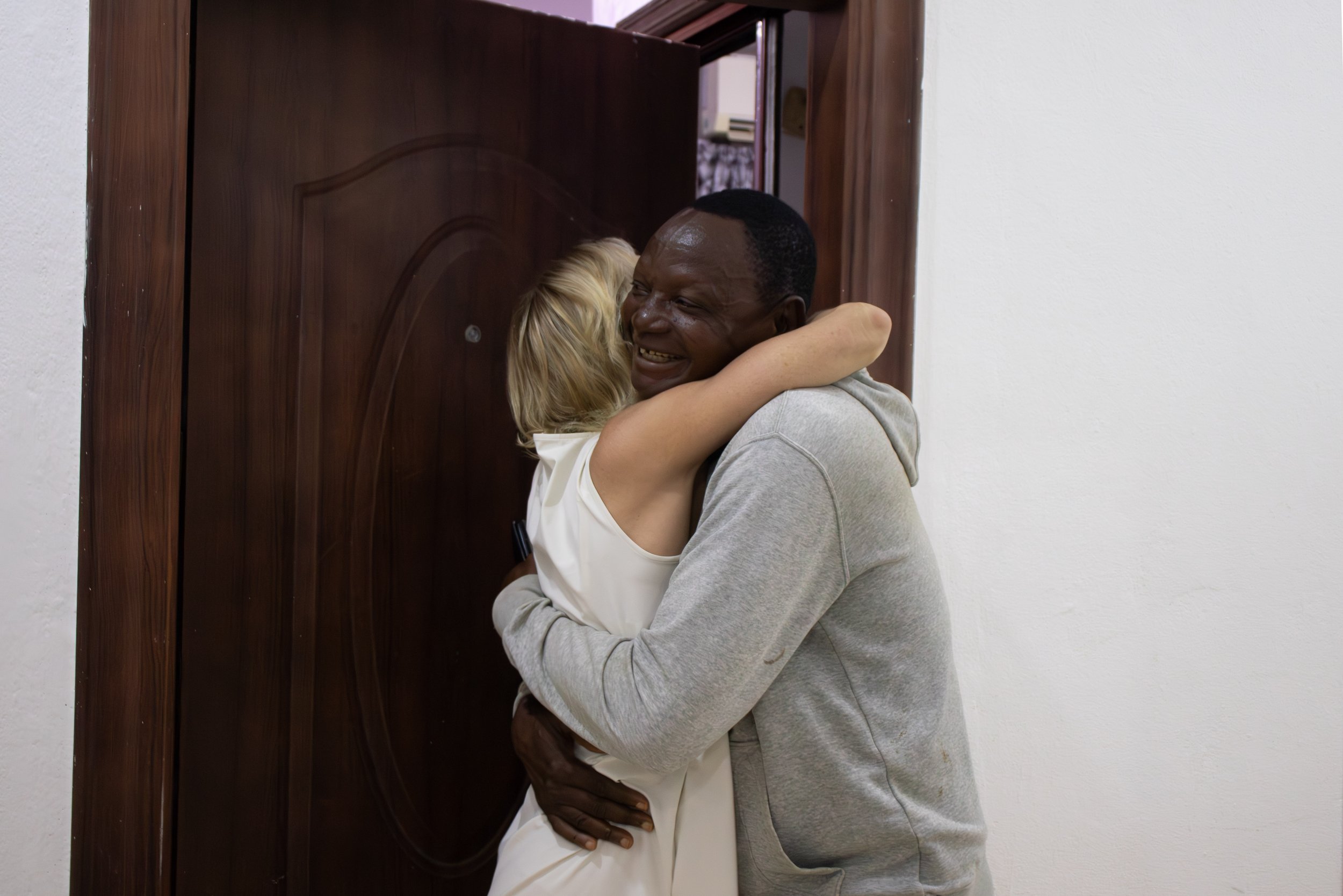 Elizabeth Goodwin and Kodégnon Danké Victorin aka Kantos, are seeing each other for the first time in 34 years, August 2024.