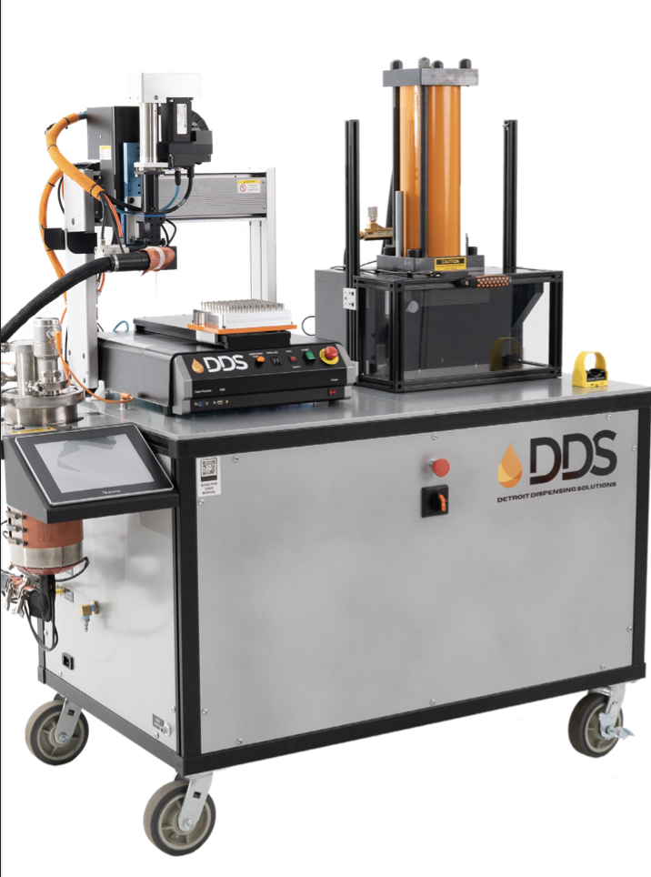Detroit Dispensing Solutions automated cannabis oil filling machine for high-volume vape cartridge manufacturing.
