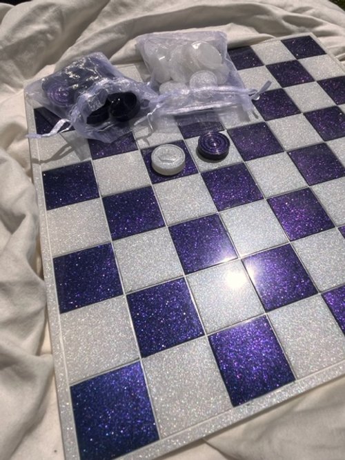 Purple and White Epoxy Checkers Set