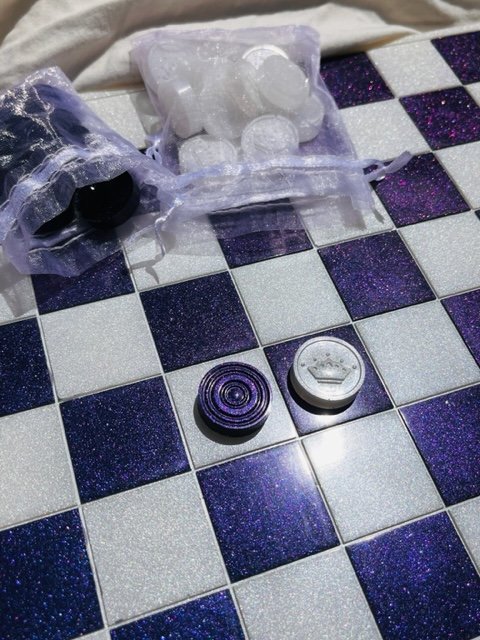 Purple and White Epoxy Checkers Set
