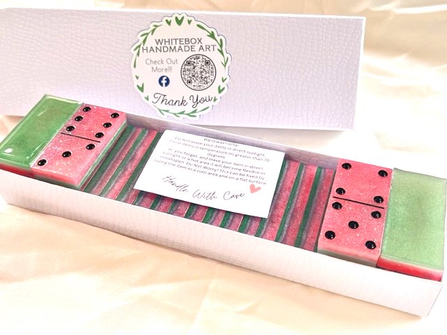 Watermelon themed epoxy dominoes