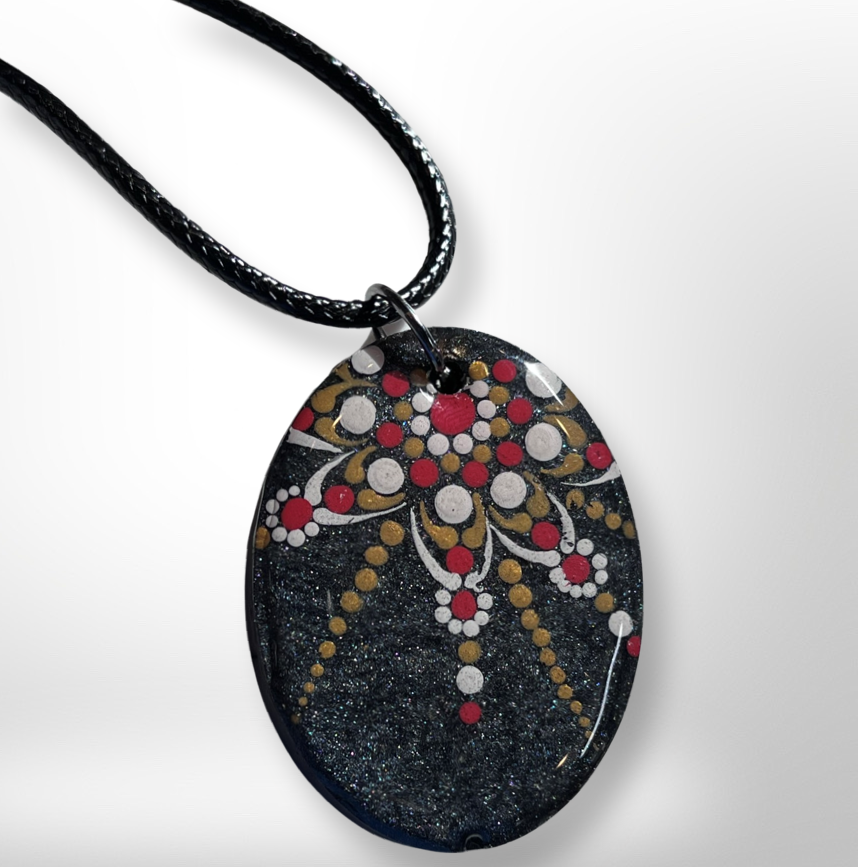 Red White and Gold Pendant Necklace