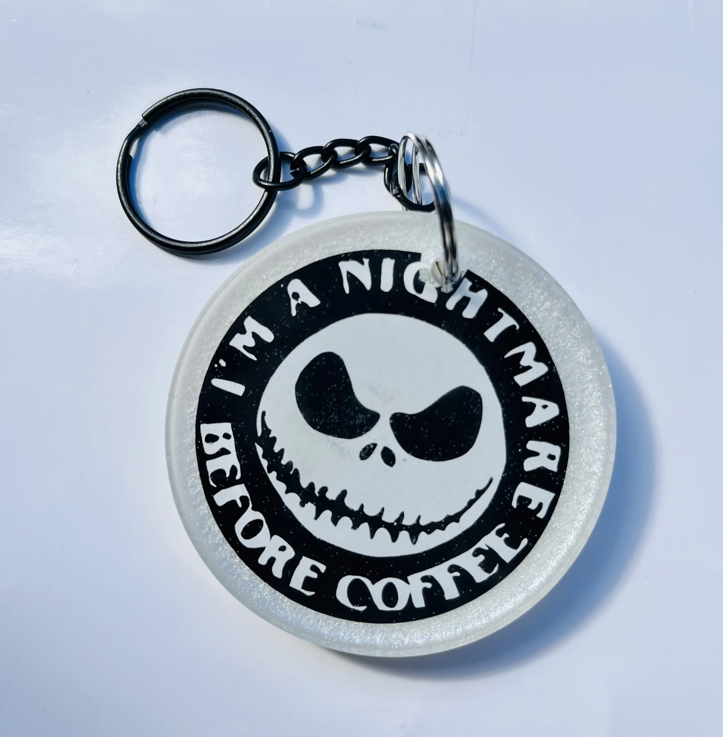 Nightmare Before Coffee Keychain, Circle Keychain, Custom Keychain, Personalized Gift, Any Occasion Gift